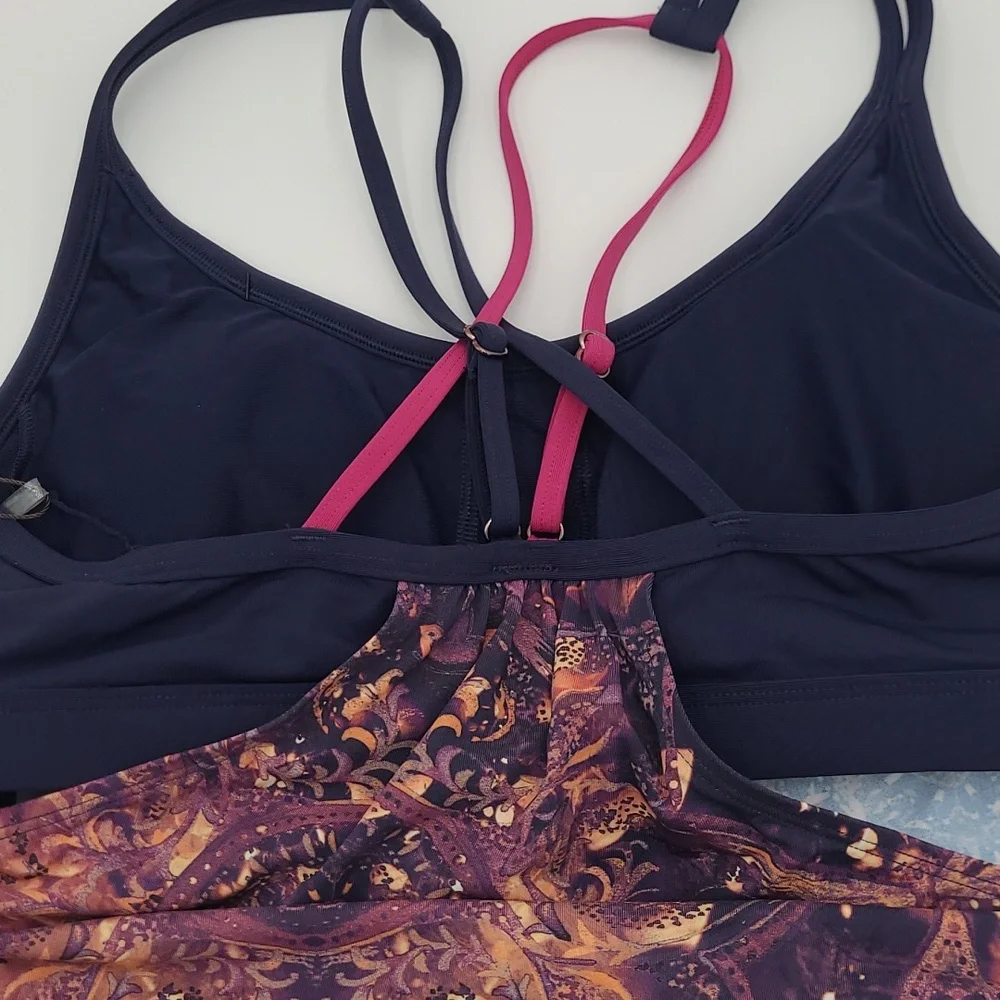 CALIA by Carrie Underwood 2-in-1 Tankini Top Sand Mandala Purple Orange Small